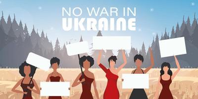 en grupp kvinnor håller banderoller. be för Ukraina. stoppa kriget. vektor. vektor