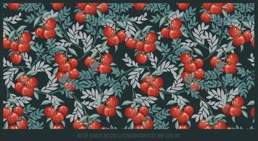 vektor seamless mönster illustration röda frukter och lämna konst