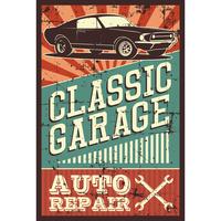 Vector Illustration mit dem Bild eines alten Oldtimers, Designlogos, Poster, Fahnen, Signage.