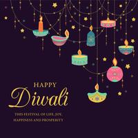 Glad diwali. Ljusfestival, gratulationskort. Diwali färgglada affischer med huvudsymboler. Deepavali ljus- och eldfestival. Indisk deepavali hinduisk ljusfestival. Vektorillustration. vektor