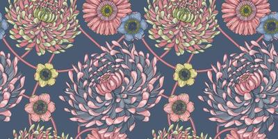florales nahtloses Muster mit Chrysanthemen und Magnolien vektor