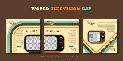 uppsättning av inläggsmall för sociala medier med vintage tv-design. världens tv-dag malldesign. vektor