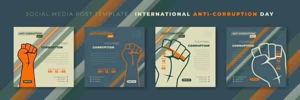 uppsättning av inläggsmall för sociala medier med gripande handdesign. internationella anti-korruptionsdagen malldesign. vektor