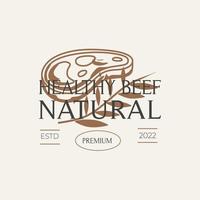 vintage och hälsosamt naturligt nötkött logotyp vektor