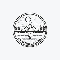 Camp Outdoor Logo Outline Vector Illustration Design, Abzeichen Logo Camping Outdoor Line Art