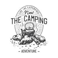 amerikansk vintageillustration lev upplevelsen nya campingäventyret för t-shirtdesign vektor