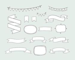 handritad vektor designelement. doodle banderoller, band, ramar, bunting banderoller. tecknad stil.