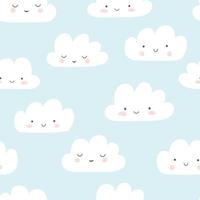 lächelndes Wolkenvektormuster. Nahtloser Hintergrund des netten Himmels. handgezeichnete illustration für babys, kinder. vektor