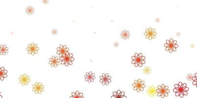 ljus orange vektor doodle textur med blommor.