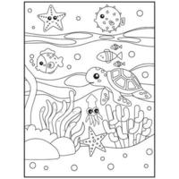 havsdjur målarbok för barn vektor