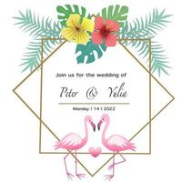 färgglada romantiska tropiska bröllop inbjudningskort. vektor