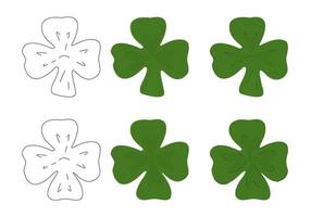 en samling klöver för st. Patricks dag. trebladig, fyrklöver. shamrock i olika stilar. st. Patricks dag symbol. vektor illustration i platt tecknad stil