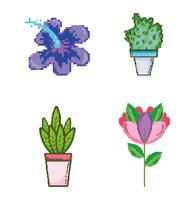 Uppsättning trädgårds- och natur pixelerade ikoner vektor