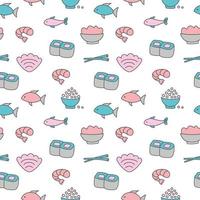 seamless mönster av fisk, sushi, räkor, skaldjur ikoner. abstrakt bakgrund på temat skaldjur vektor