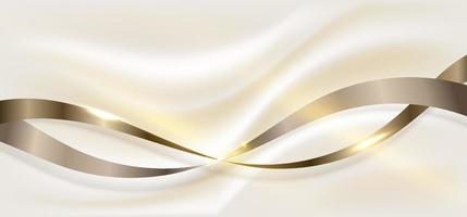 abstrakt 3d eleganta gyllene bandelement och ljuseffekt gnistor glitter dekoration på krämbakgrund lyxig stil vektor