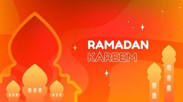 ramadan kareem illustration landskapsbakgrund med moskésilhuettdekorationer och dominerande apelsin, för användning av ramadanevenemang och andra muslimska evenemang vektor