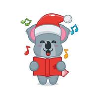 söt koala seriefigur sjunger en julsång vektor