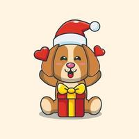 süßer hund glücklich mit weihnachtsgeschenk vektor