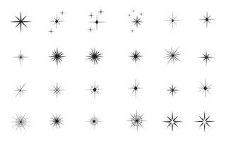 Sterne flache Linie Symbole gesetzt. sternenklare nacht, fallender stern, feuerwerk, funkeln, glühen, glitzernde platzvektorillustrationen. vektor