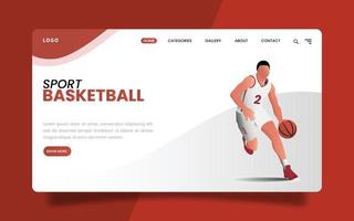Landing Page - ein Sportler, der bei einem Sportwettkampf im Basketball dribbelt. vektor
