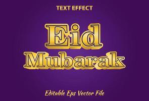 eid mubarak texteffekt bearbeitbare lila und goldene farbe. vektor