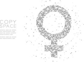 abstrakte geometrische Kreispunktmolekülpartikelfrauenzeichenform, vr-Technologie weibliches Geschlechtskonzeptdesign schwarze Farbillustration lokalisiert auf weißem Hintergrund mit Kopienraum vektor