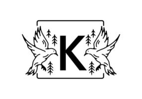 schwarze farbe der vogelstrichgrafik mit k-anfangsbuchstaben vektor