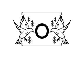 schwarze farbe der vogelstrichgrafik mit o-anfangsbuchstaben vektor