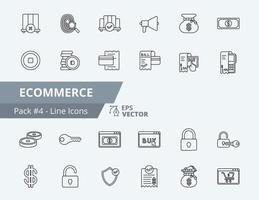 E-Commerce-Icon-Pack 4, 24 E-Commerce-Zeilensymbole gesetzt vektor