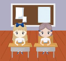 små studentflickor i klassrumsscenen vektor
