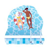 interracial Paar mit Badeanzug und im Wasser schwimmen vektor