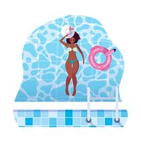 vacker afro kvinna med baddräkt flyter i vatten vektor