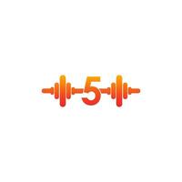 Nummer 5 mit Langhantel-Symbol Fitness-Design-Vorlage Illustration vektor