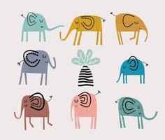Reihe von Cartoon-Bildern von lustigen Elefanten. vektor