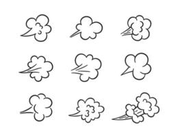 komische Furzwolke. schlecht stinkender Ballon. Explosion, wütender Atem. Rauchgaswolke im Comic-Stil. lustiges Blähungssymbol. satz vektorillustration lokalisiert auf weißem hintergrund vektor