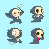 söt grim reaper ritning tecknad serie, grim reaper halloween klistermärke vektor
