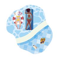 Interracial Girls mit Badeanzug und Bademeister schwimmen im Wasser vektor