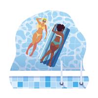 schöne interracial Mädchen mit Matratze im Wasser zu schweben vektor