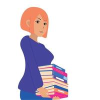 flicka bär böcker. en kontorsarbetare, en bibliotekarie, en älskare av läsning vektor