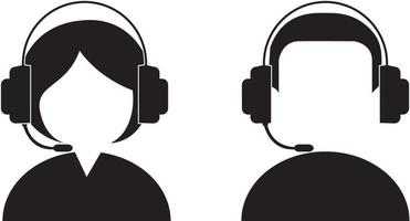 Kundendienst und Support-Symbol flacher Vektor Personenavatar mit Kopfhörer für Helpline in Glyphe