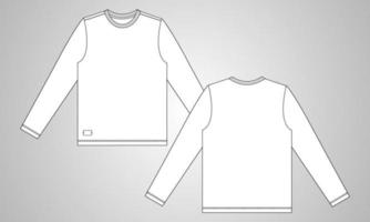 Langarm-T-Shirt insgesamt technische Mode flache Skizze Vektor Illustration Vorlage Vorder- und Rückansichten isoliert auf grauem Hintergrund. grundlegendes bekleidungsdesign-modell für männer, kinder und jungen.