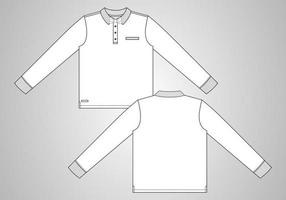 långärmad avslappnad passform formell skjorta övergripande teknisk mode skiss ritning vektorillustration. skjorta platt mockup mall framifrån och bakifrån. vektor
