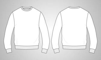 Rundhals-Langarm-Sweatshirt insgesamt Mode flache Skizzen technische Zeichnung Vektorvorlage für Herren. Bekleidungskleid Design Mockup Cad Illustration. Pullover Modedesign isoliert auf weiss. vektor