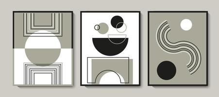 abstraktes, minimalistisches Mid-Century-Design mit geometrischen Formen. modernes neutrales farbdesignkonzept für wanddekoration, cover, postkarte, einfachen druck, broschüre. Vektorillustrationen festgelegt vektor