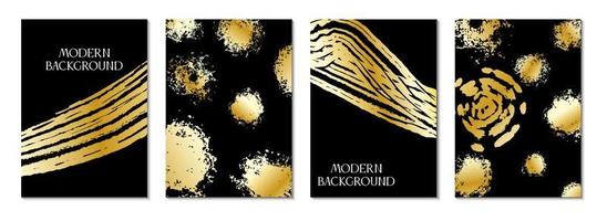 modern svart omslagsdesignkollektion. abstrakt gyllene penseldrag grunge konsistens. guld fläckar konst på svart bakgrund för anteckningsbok, flygblad, broschyr, tidningssida vektor