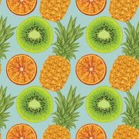 hand rita ananas kiwi och orange sömlösa mönster design vektor