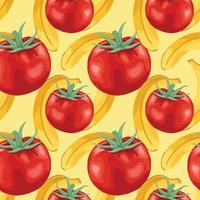 rote tomate und bananen nahtloses muster vektor