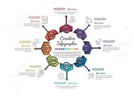 cirkel infographic handritningsstil 8 alternativ eller steg. vektor