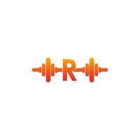 bokstaven r med skivstång ikon fitness design mall illustration vektor