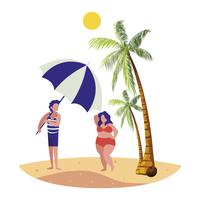 ung pojke med kvinna på sommarscenen på stranden vektor